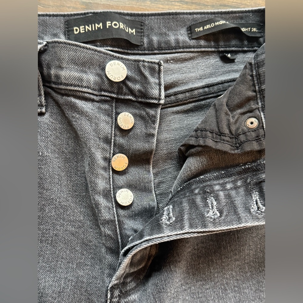 Denim Forum Black Arlo high rise Straight Leg Jeans 24 - Picture 5 of 7